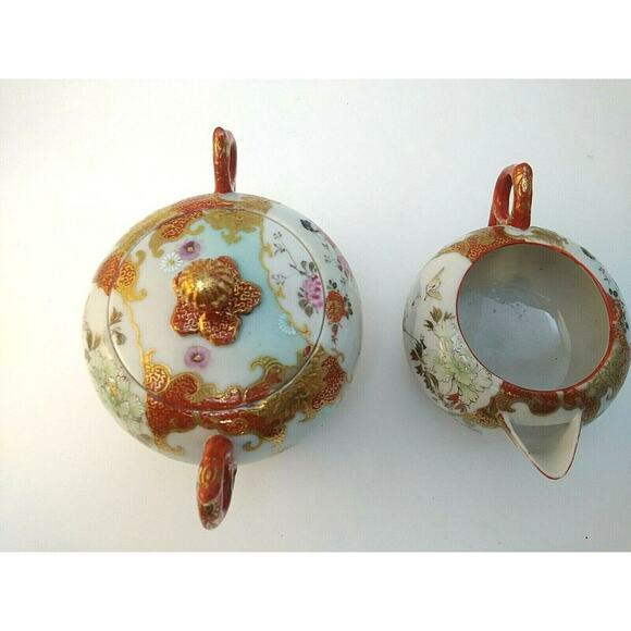 Hand Painted Japanese Geisha Girl Sugar Bowl & Creamer - Picture 9 of 12